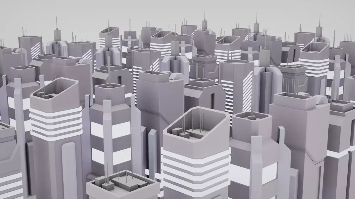 7 SciFi Skyscrapers Low-poly 3D model