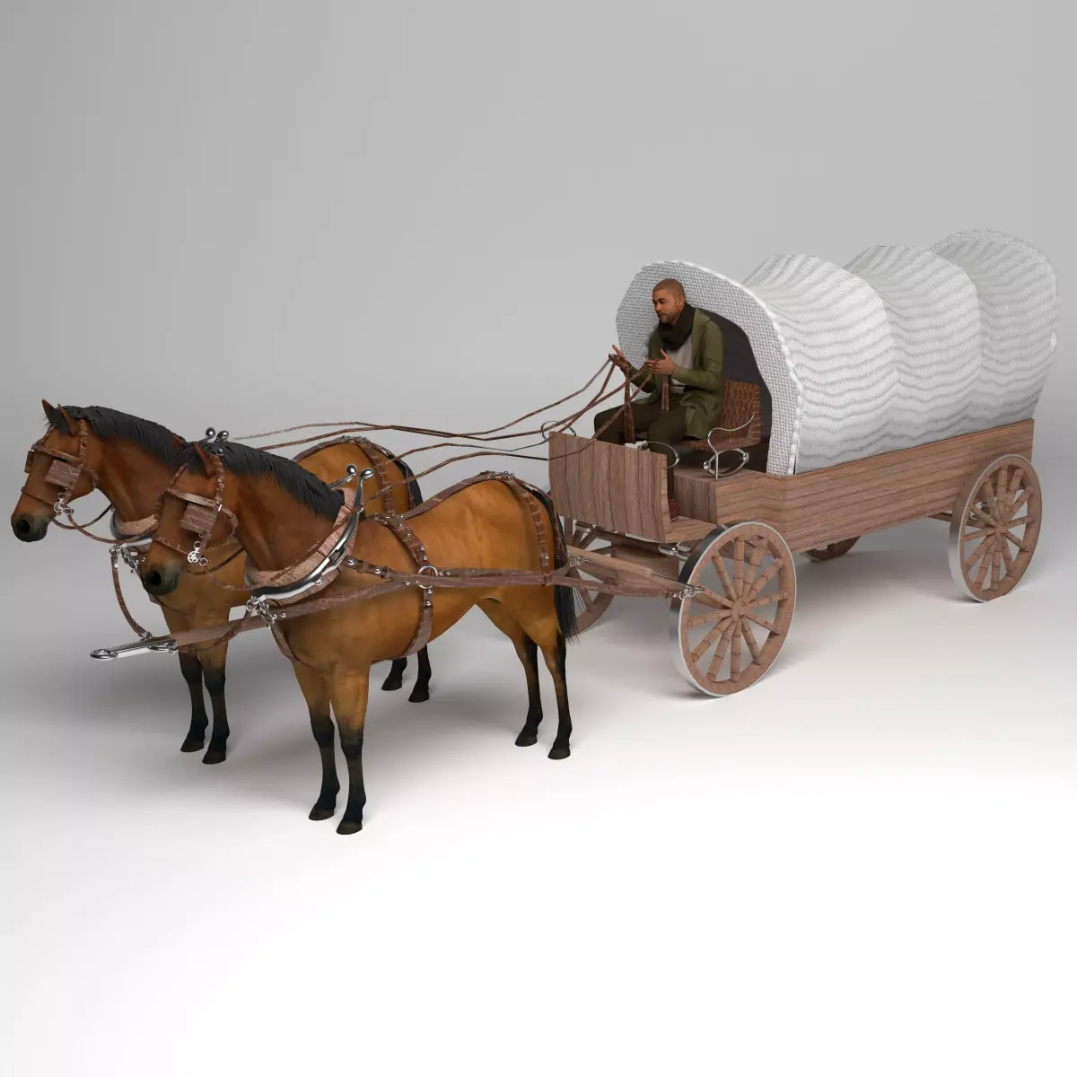 Horse-Drawn Wagon 4K 3D model