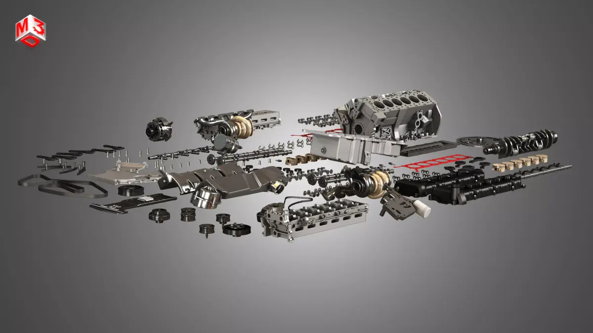 V12 Twin Turbo Disassembled Car Engine 3D model