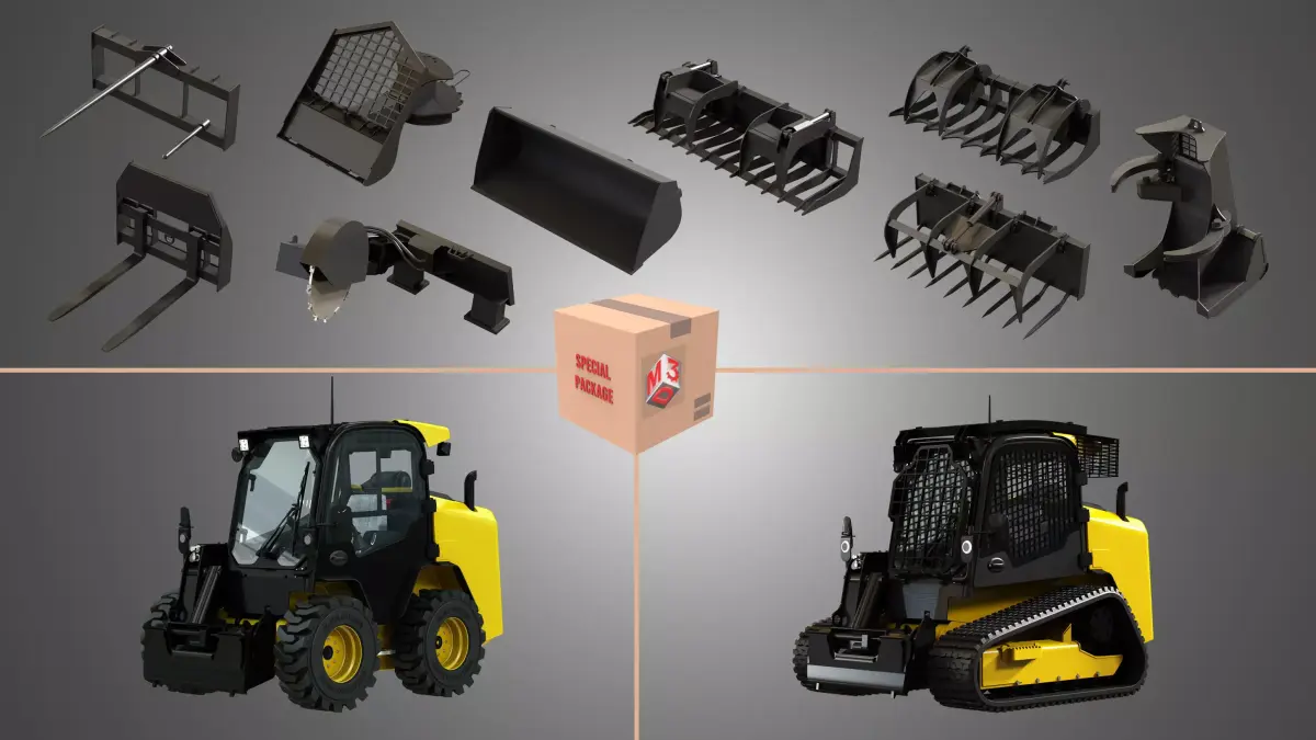 JCB Skid Steer 325T - 260 - plus 9 loader parts  3D Model Pack