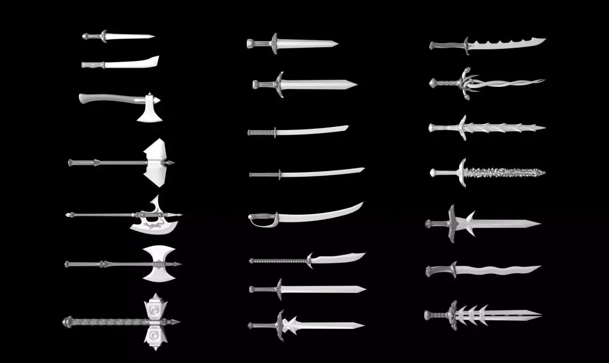 World Weapon Set Collection Swords and axes set of 22 models 3D model