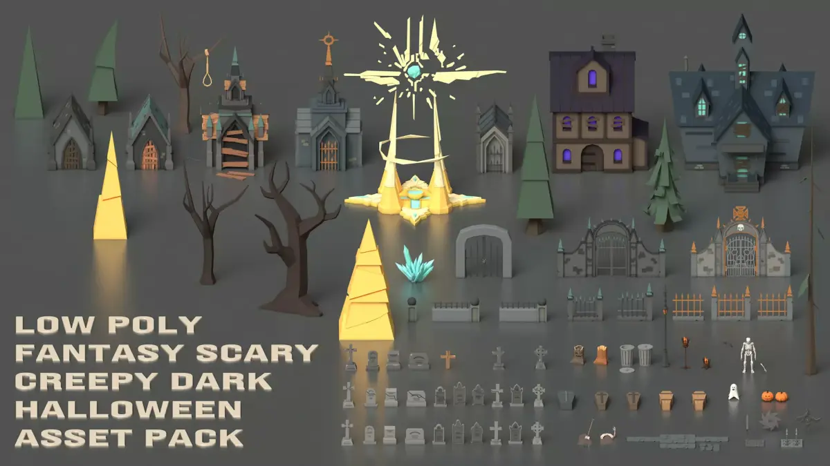 Low Poly Fantasy Scary Creepy Dark Halloween Asset Pack Low-poly 3D model