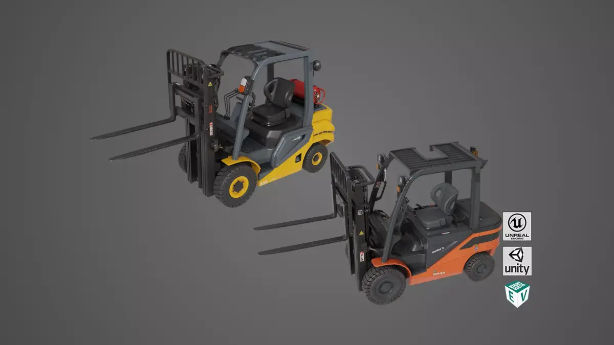 Forklift Trucks 02 and 03 Rigged All PBR Unity UE Textures 3D Model Pack