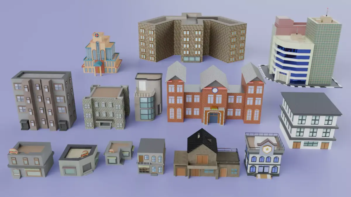 Modern City Pack - Urban Environment - Modular Buildings 3D model
