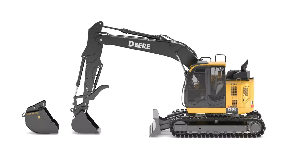John Deere 135g and Bucket 3D model