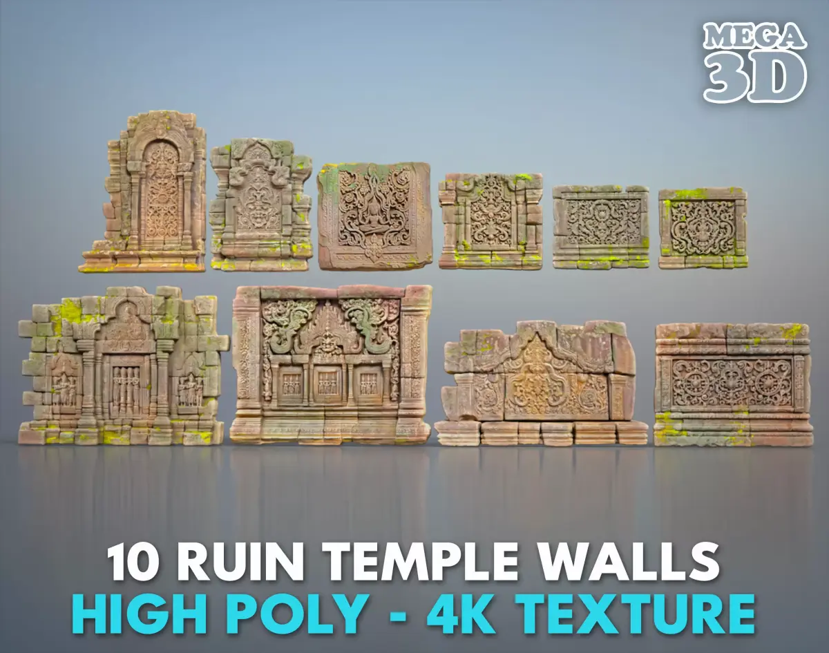 High poly  ruin Temple Walls - 240705 3D model