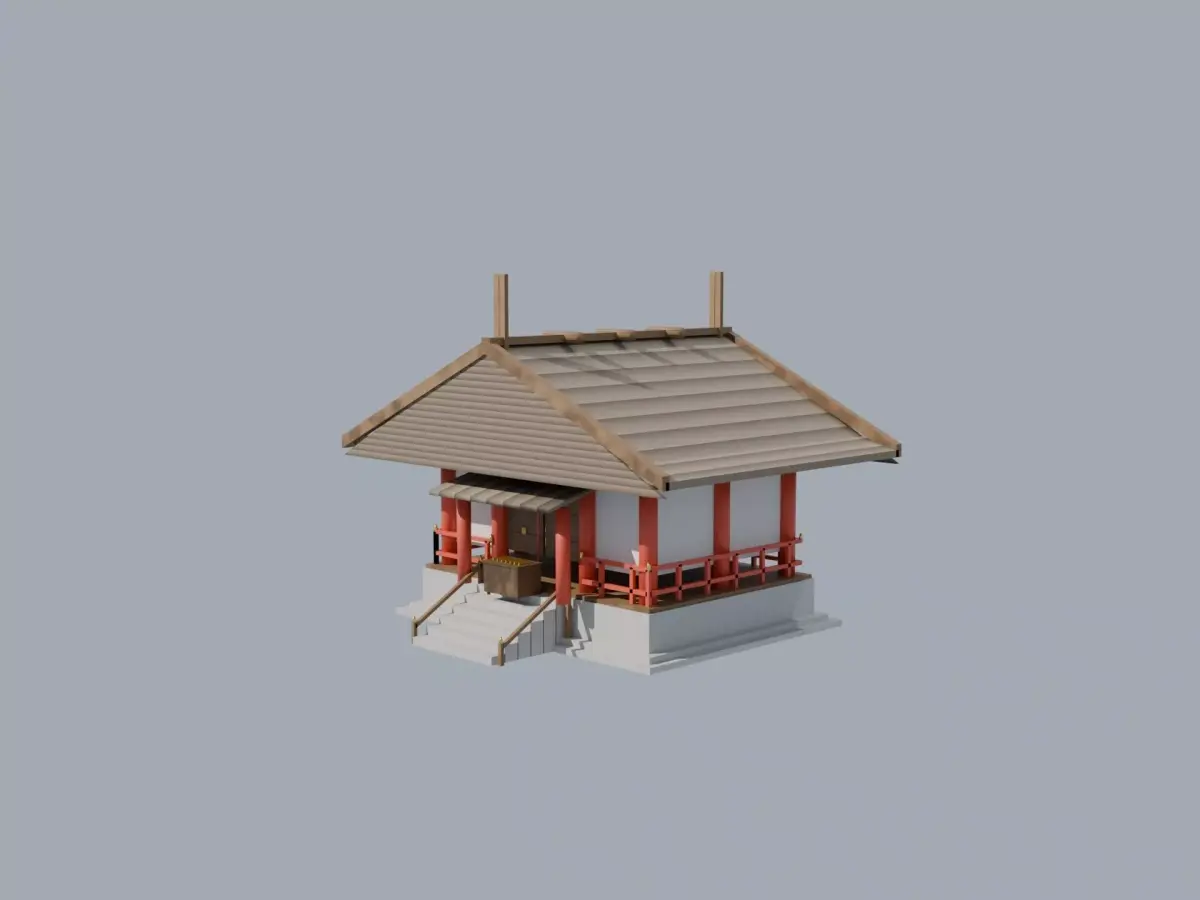 Japanese Shinto Shrine Hall Shaden Low-poly PBR Low-poly 3D model