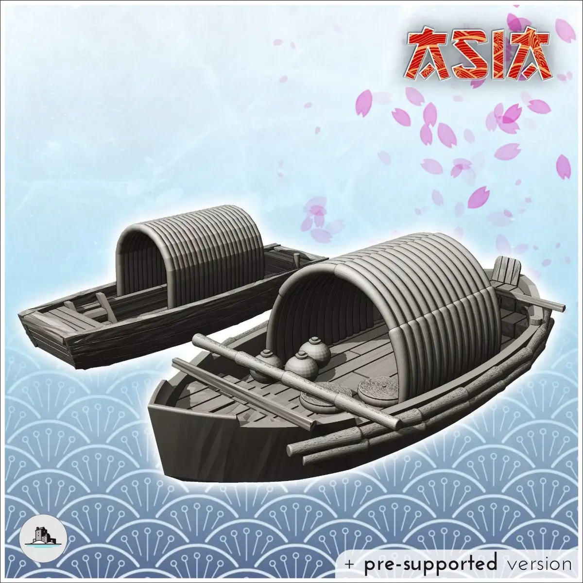 Set of two smapan asians traditionnals boats - Medieval Gothic F 3D print model