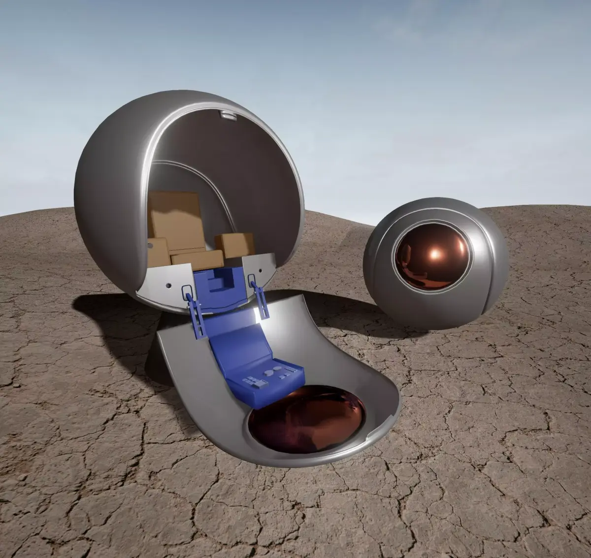 Spaceship 4 silver and copper ball Low-poly 3D model