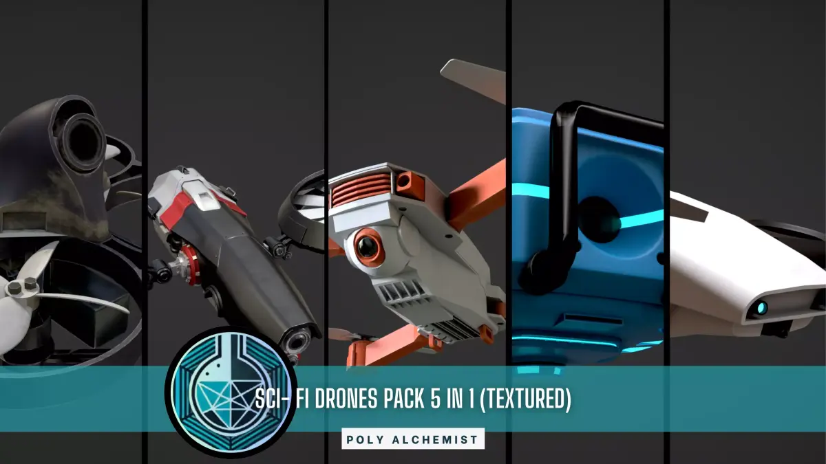 Sci- Fi Drones Pack 5 In 1  Low-poly 3D model