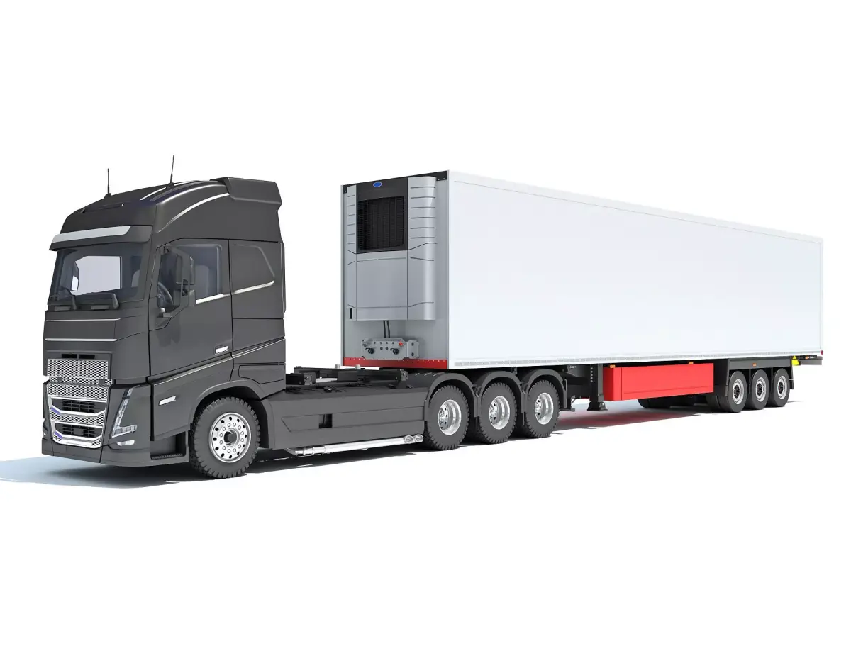 Truck with Reefer Refrigerator Trailer 3D model get