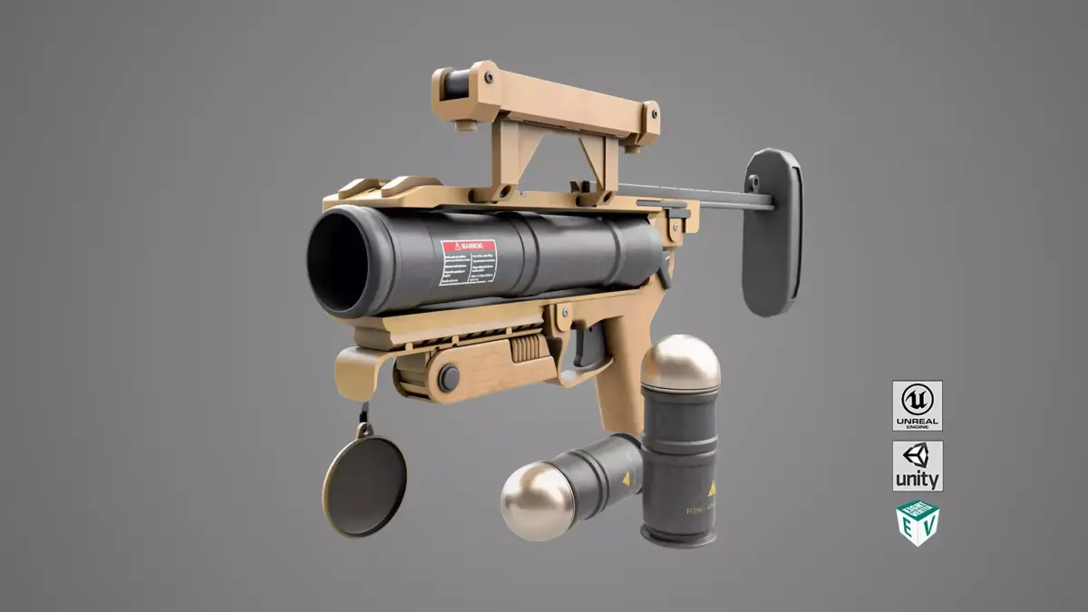 Grenade Launcher 04 Brown Generic All PBR Unity UE Textures Low-poly 3D model