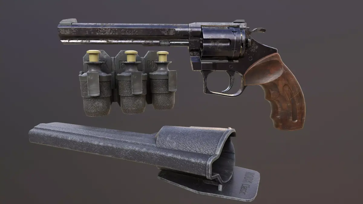 Rook Classic Revolver Rust with Bandolier and Speedloader Low-poly 3D model