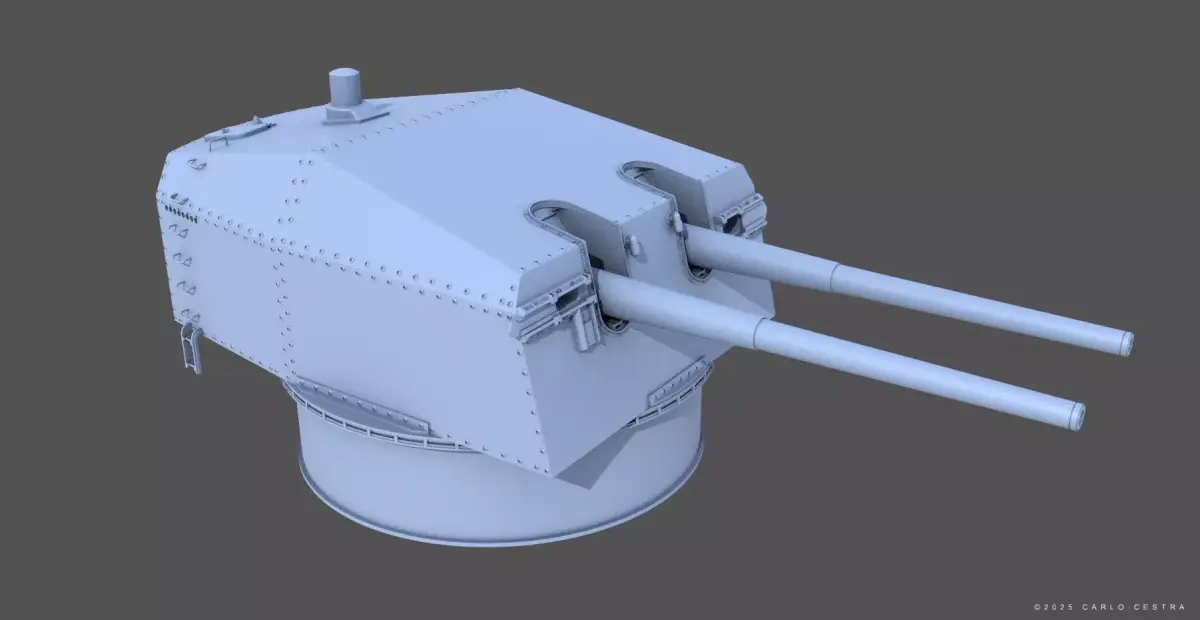 Bismarck 15cm turret 01 - Personal license - 1-350 scale 3D print model