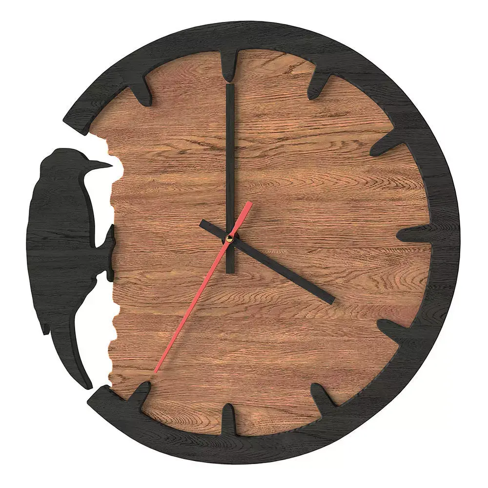 Clock wooden wall with bird Low-poly 3D model