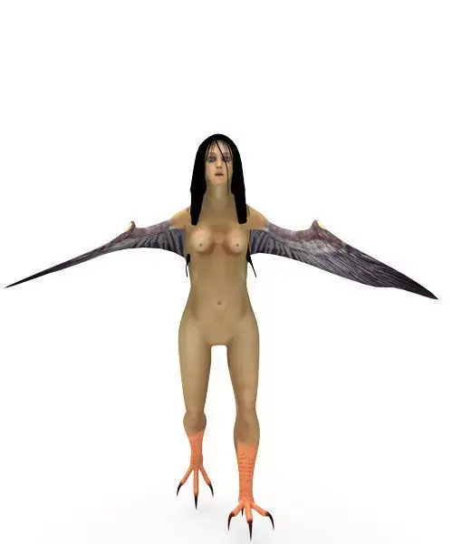 3D Harpy woman with wings Low-poly 3D model