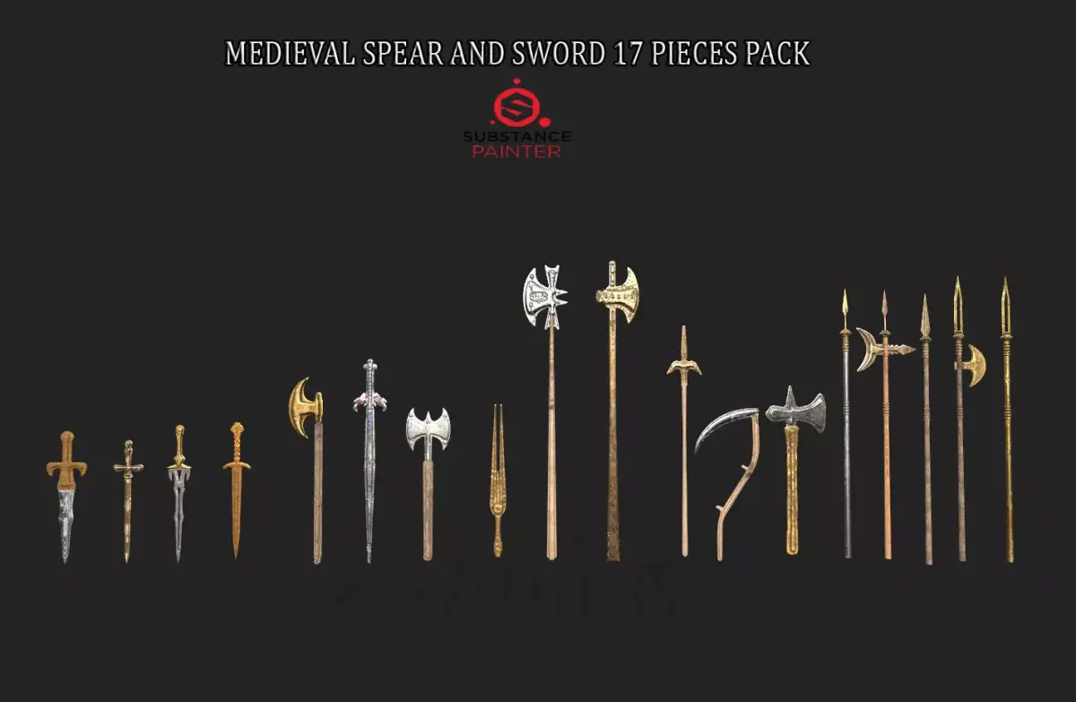  MEDIEVAL SPEAR AND SWORD 17 PIECES PACK Low-poly 3D model