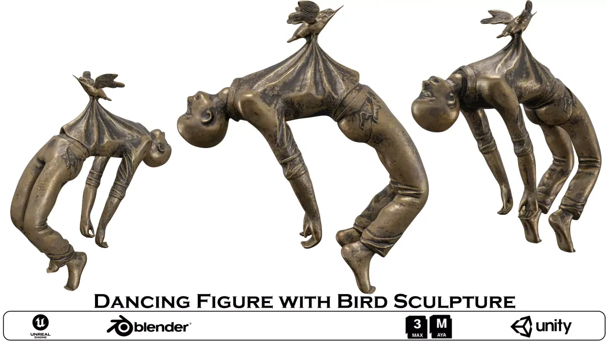Dynamic Dancing Figure with Bird Sculpture 3D model
