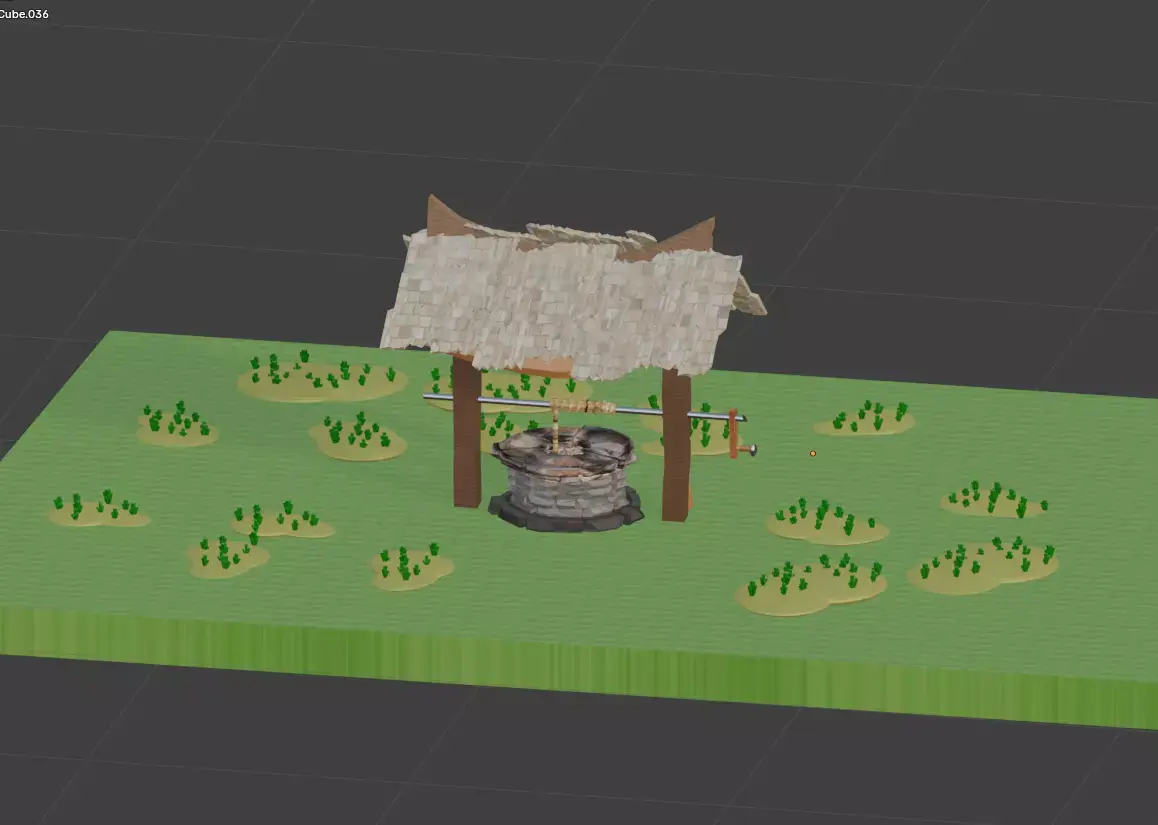 low poly well with garden 3D model