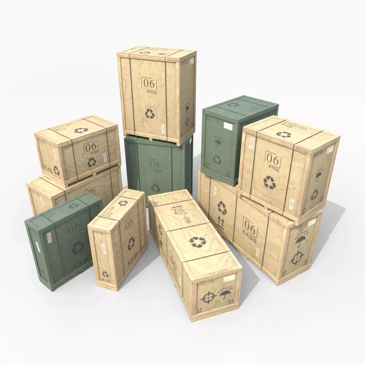 Customizable Wooden Crate Set - Industrial Layout 3D Model Pack