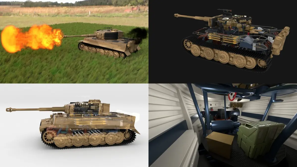 Fully built Panzer Tiger Tank Late 1944 v1 Firing HDRI 3D model