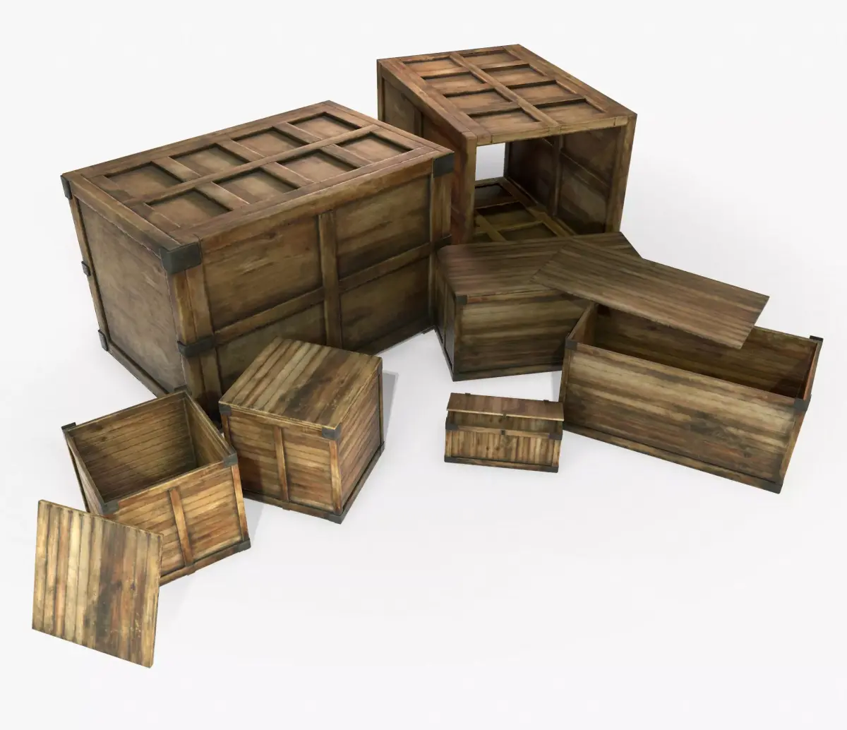 Retro Crate Collection Game Ready PBR Textures Low Poly Low-poly 3D model