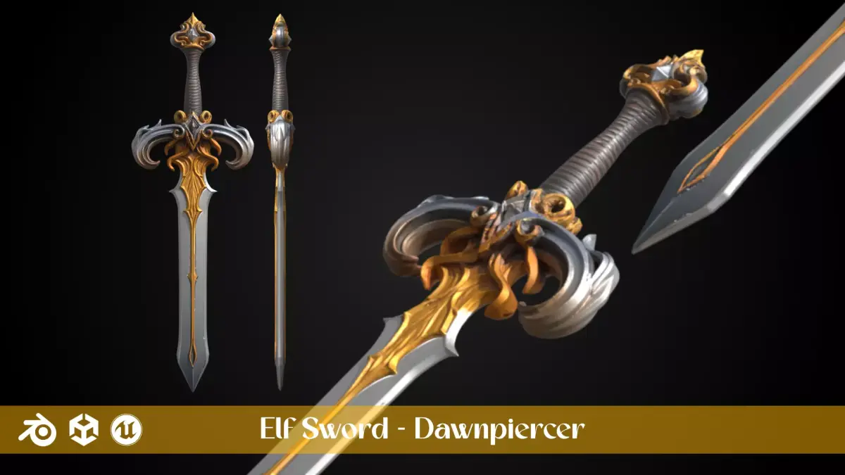 Stylized Elf Sword - Dawnpiercer - Game Ready 3D model