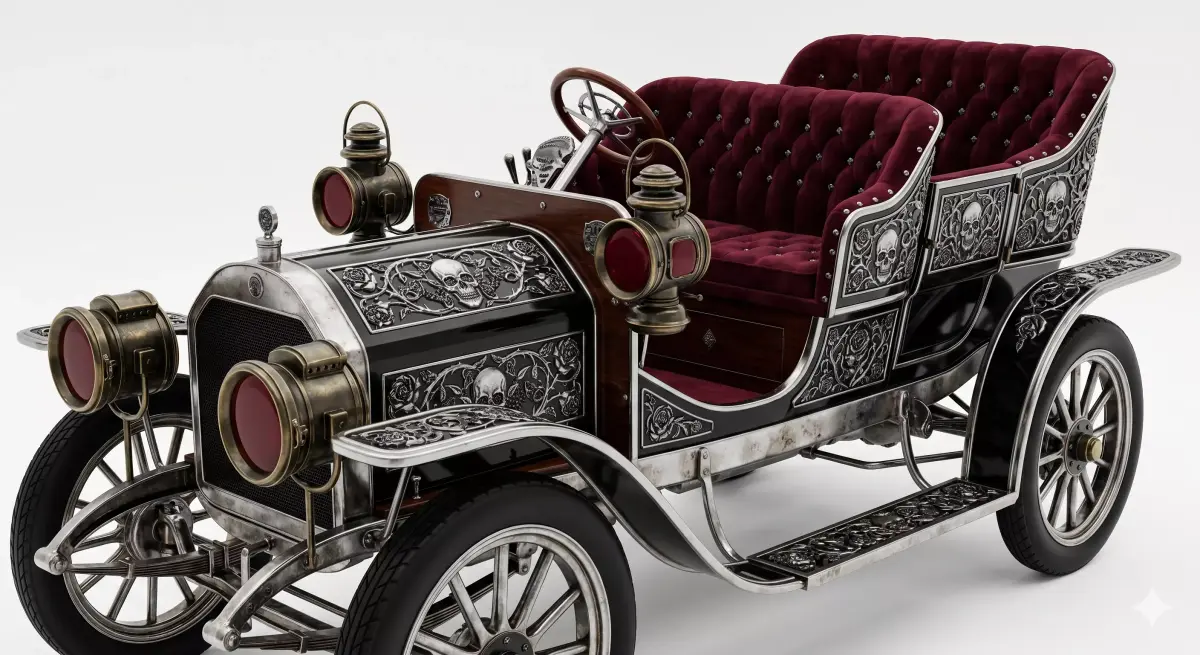 Gothic Skull Brass Era Car 3D Model Low-poly 3D model