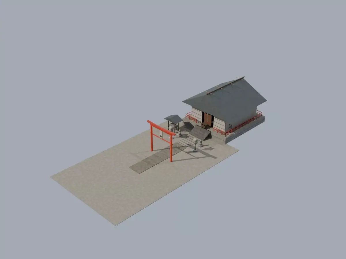 Japanese Shinto Shrine Low Poly 3D Model  Low-poly 3D model