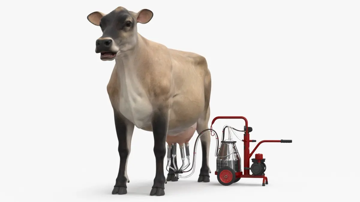 Jersey Dairy Cow and Milking Machine 3D model