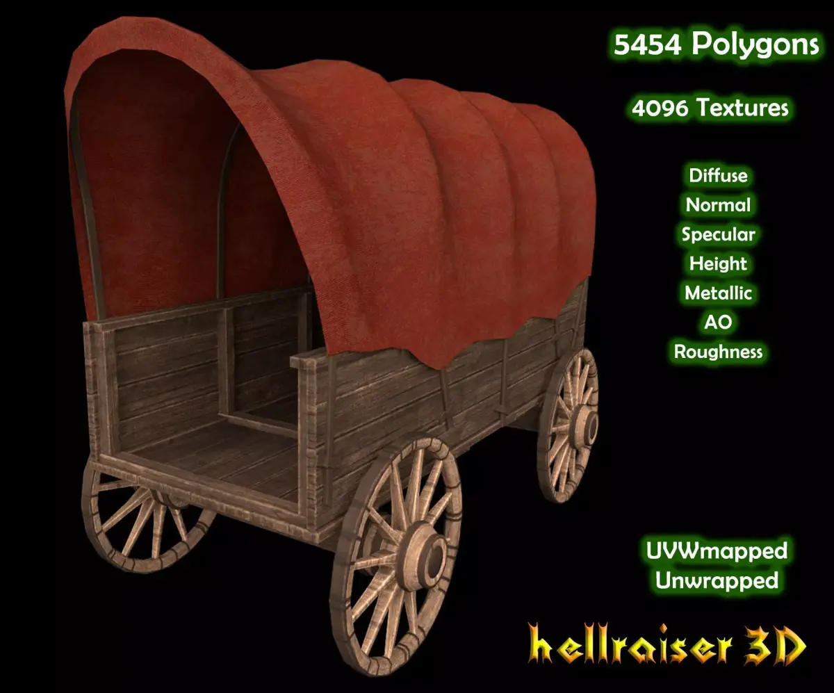 Wooden Wagon - PBR - Textured Low-poly 3D model
