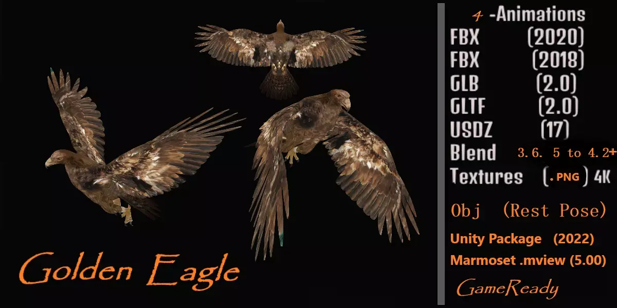 Golden Eagle Bird Low-poly 3D model