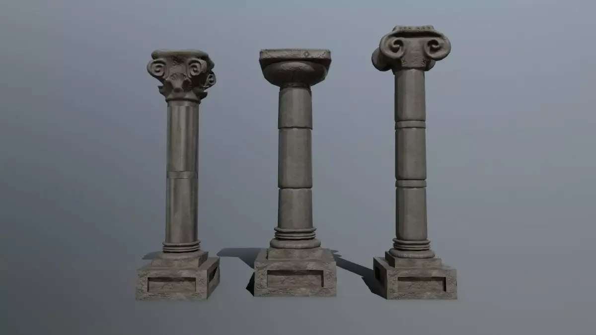 Pillar Set three columns Low-poly 3D model