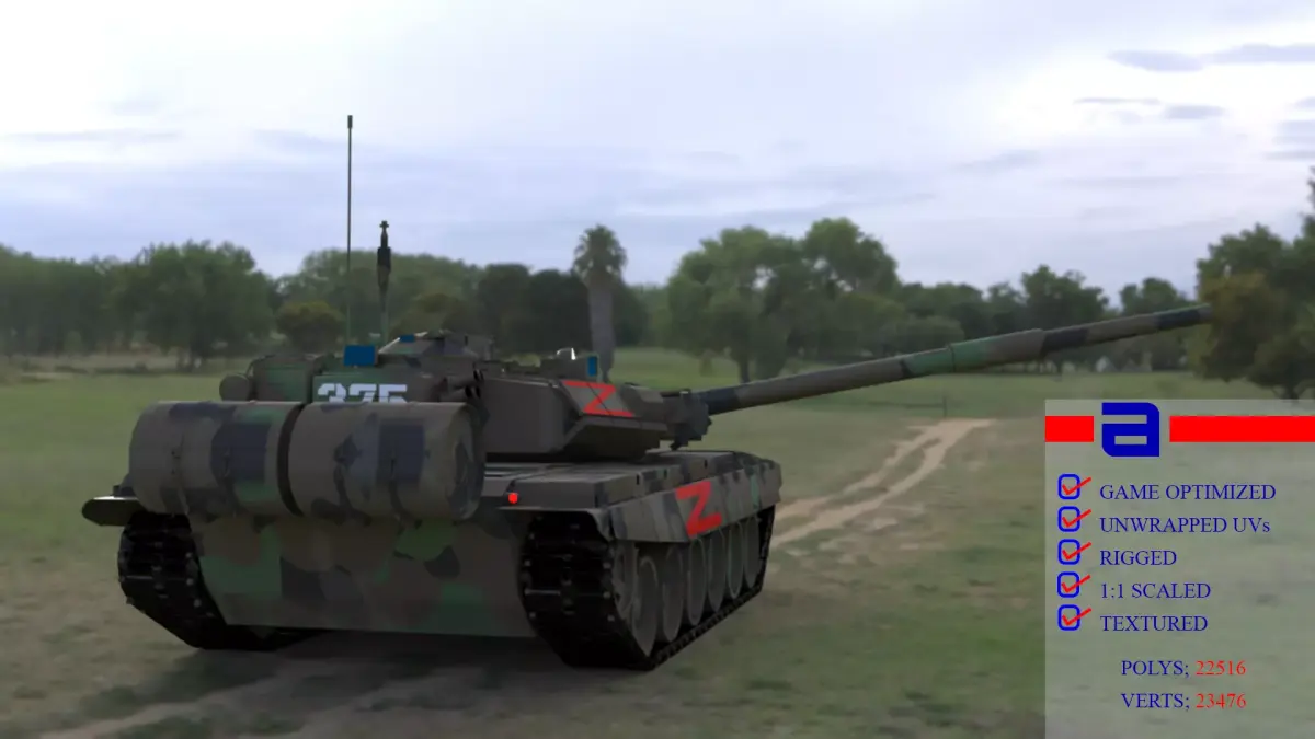  Wagner PMC T90A Tank with Iconic Red Z Marking 3D Model Low-poly 3D model