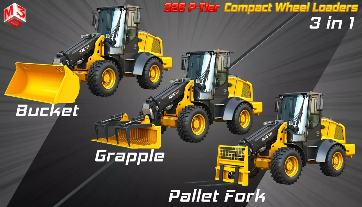 326 P-Tier Compact Wheel Loaders 3 in 1 3D Model Pack
