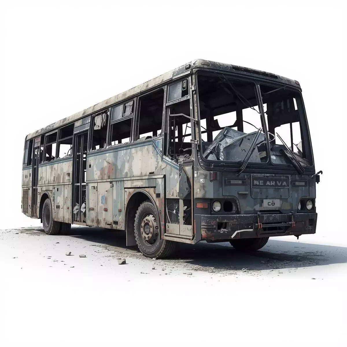 Wrecked City Bus Post Apocalyptic 3D Model Low-poly 3D model purchase