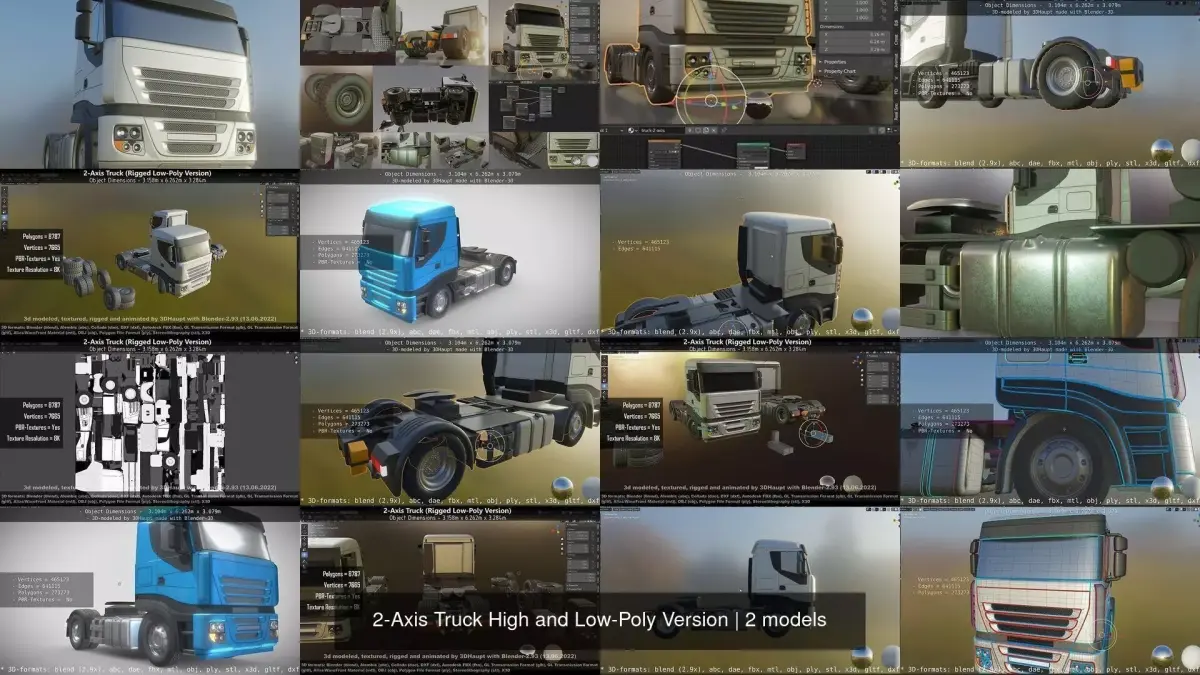 2-Axis Truck High and Low-Poly Version 3D Model Pack