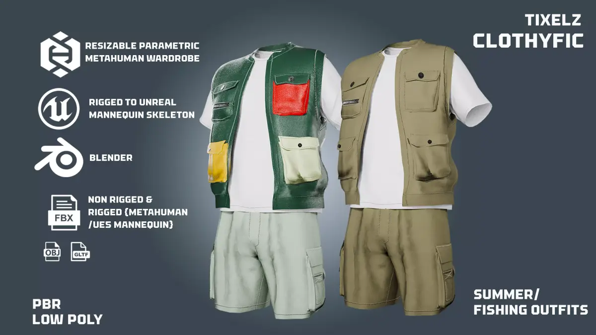 summer and fishing and jungle -clothyfic outfit Low-poly 3D model