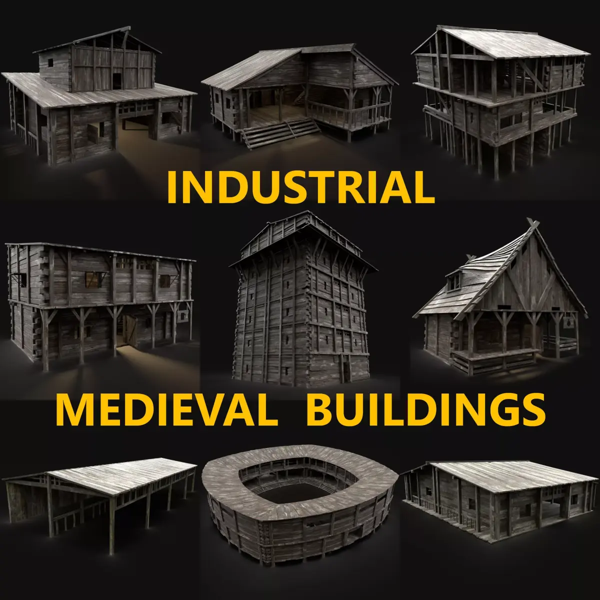 MEDIEVAL INDUSTRIAL FANTASY TOWN VILLAGE BUILDINGS COLLECTION 3D Model Pack