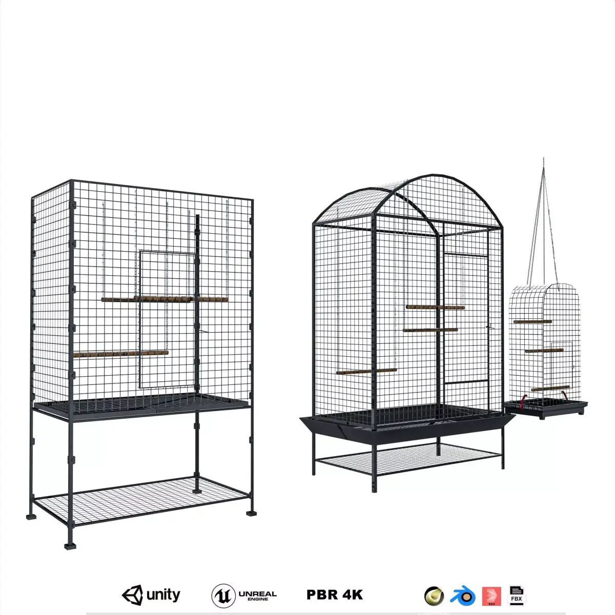Bird Cage Pack Low-poly 3D model