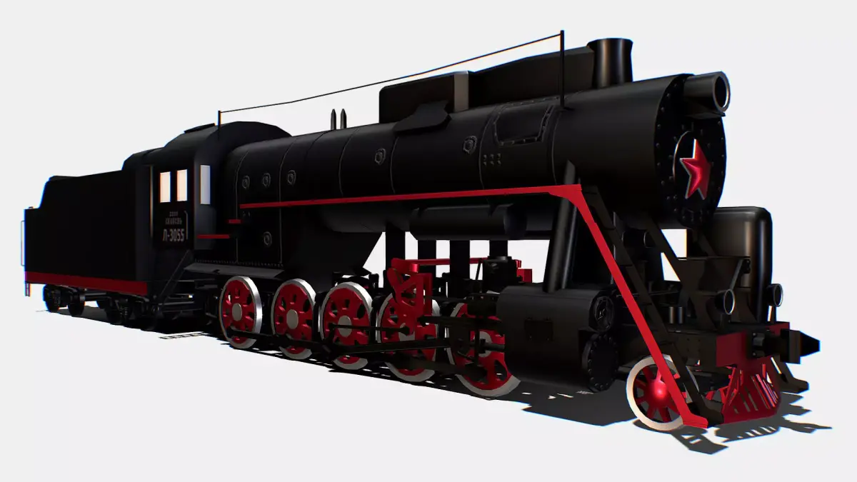 Animated Freight Steam Locomotive L-3055 Low-poly 3D model