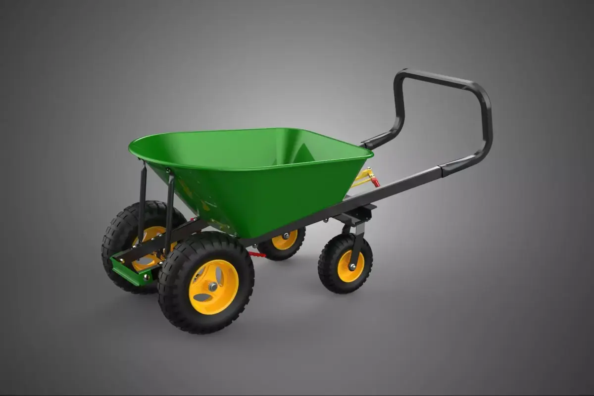 HEAVY DUTY FOUR 4 WHEEL GREEN GARDEN CART WHEELBARROW BRAKE TILT 3D model