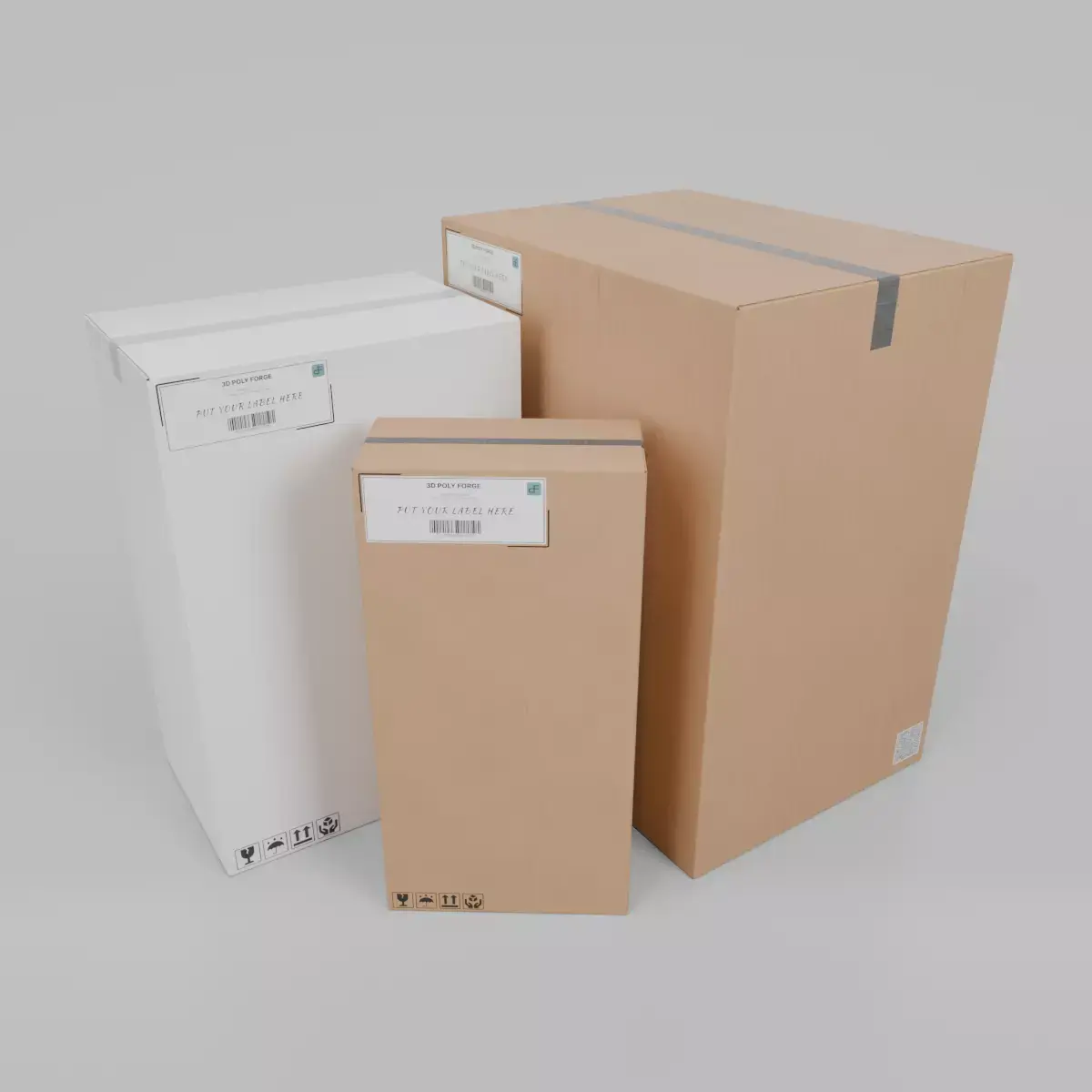 Shipping and Storage Cardboard Box Trio -Rigged and Customizable 3D Model Pack