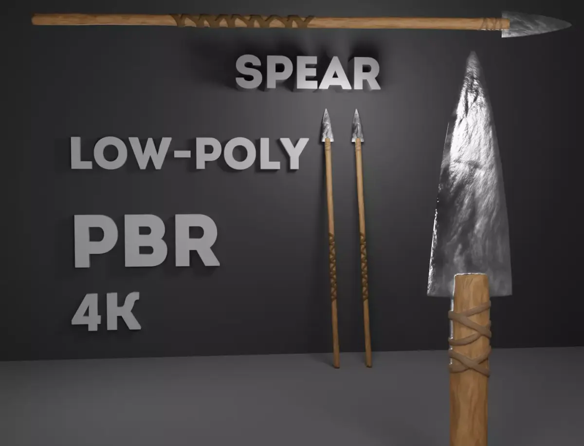 spear low-poly PBR with wooden handle Low-poly 3D model