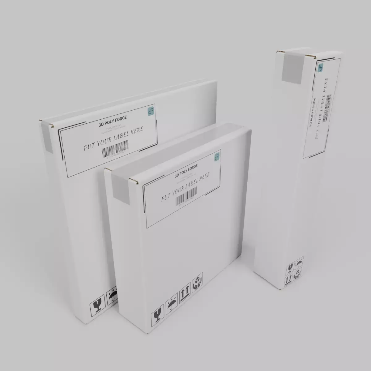 White Cardboard Box Small Pack Trio - Rigged and Customizable