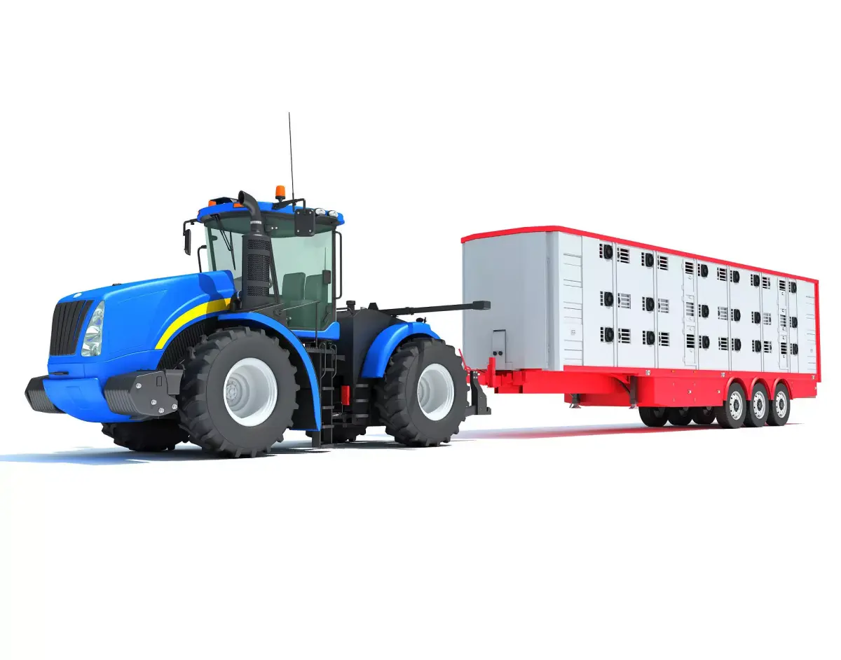 Tractor with Animal Transporter Trailer 3D model