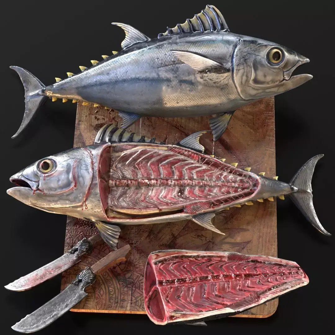 Butchered fish MEGASET 4 models 5 texture variations Low-poly 3D model