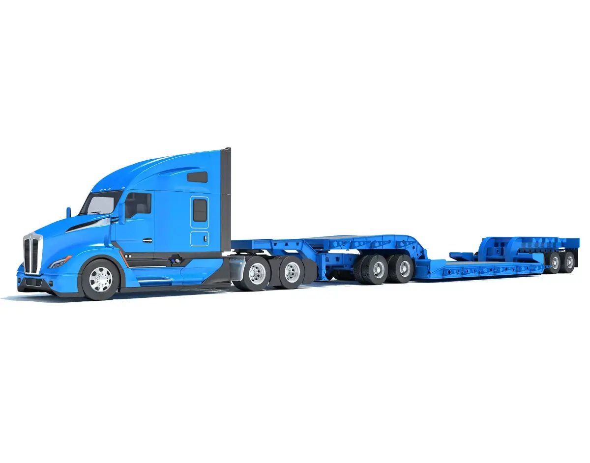 Truck with Lowboy Trailer 3D model purchase