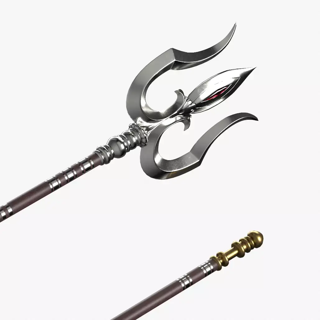 Trishul in silver Low-poly 3D model