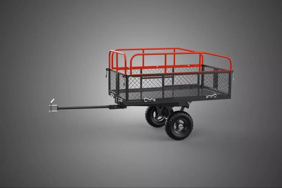 SINGLE AXLE TRAILER TOW BEHIND BED CAGE DUMP GARDEN TRACTOR CART 3D model